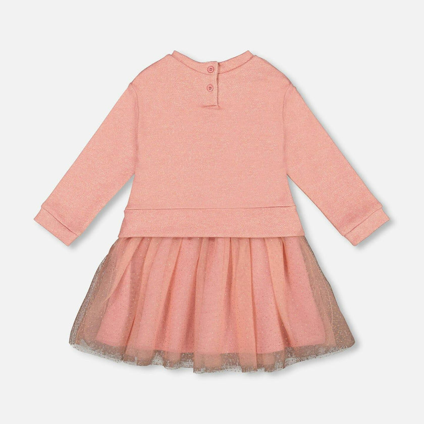Bi-Material Dress with Mesh Skirt and