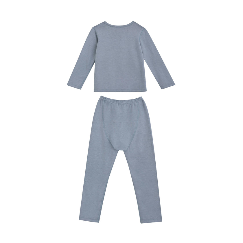 Blue Solid Wool-Blend Pajama Set