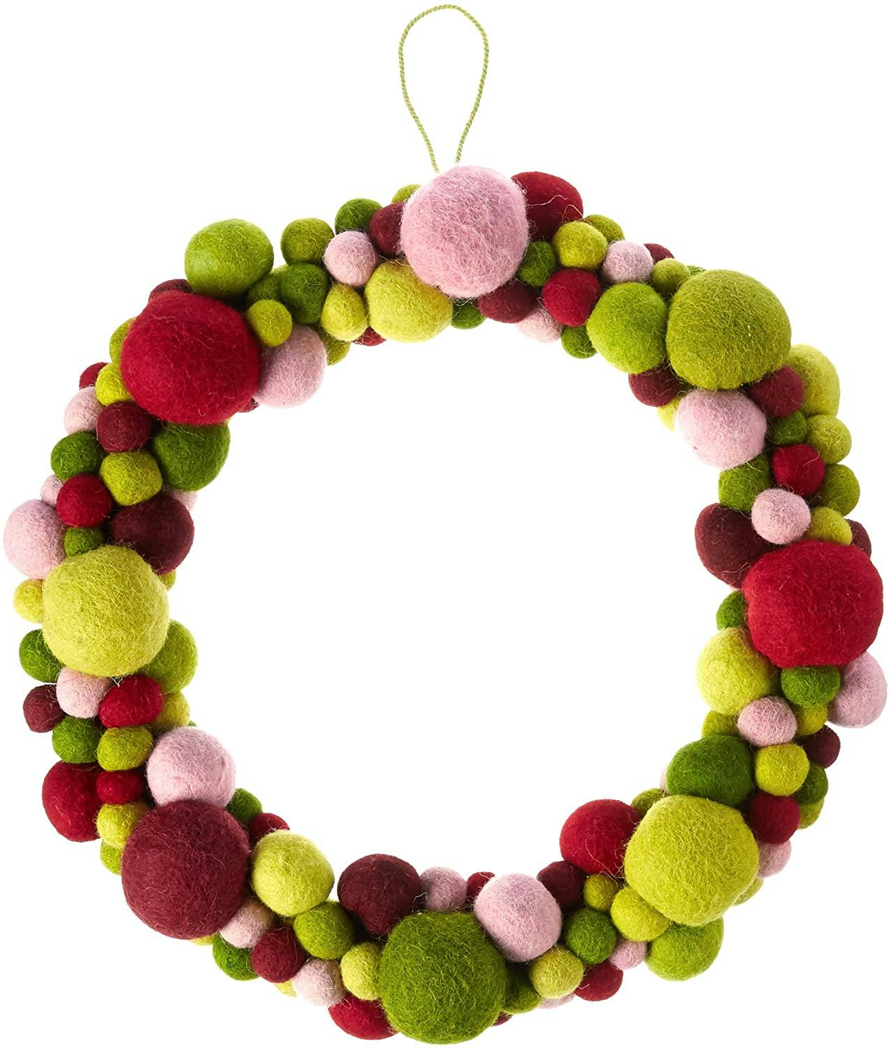 Handmade Hand Felted Wool Wreath - Multicolor Ball - 14