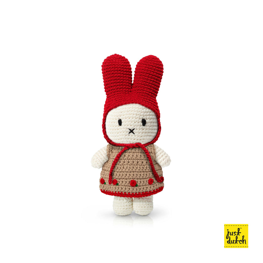 Miffy in Roses Dress with Red Hat Crochet Doll