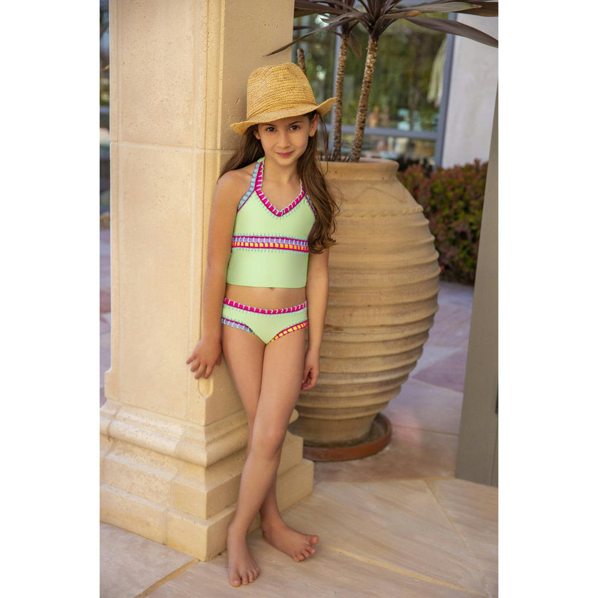 Rainbow Embroidered Tankini, Green