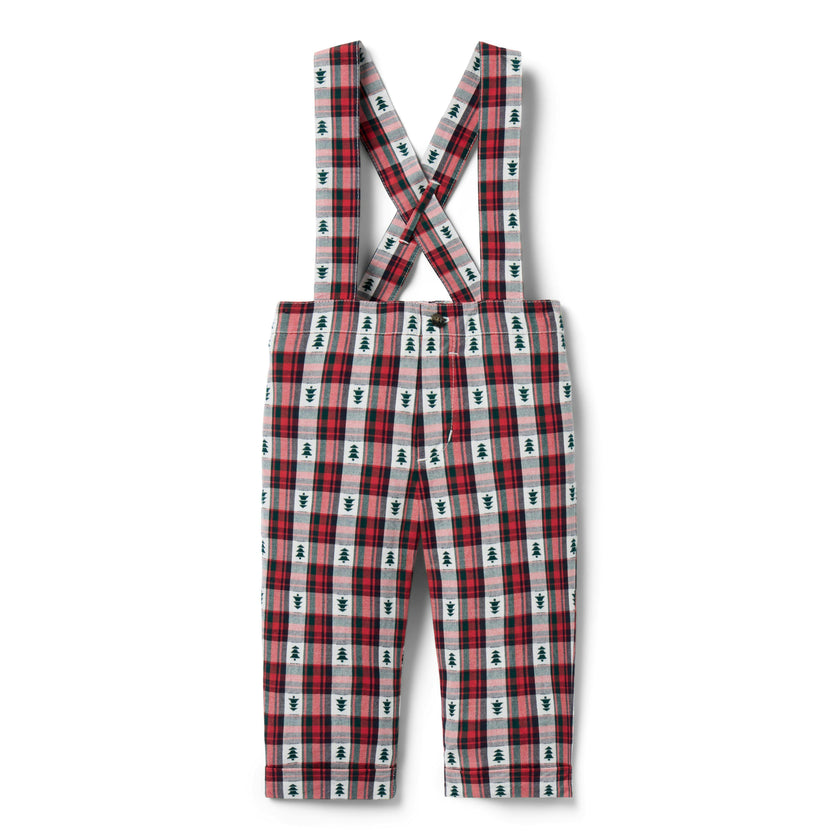 Baby Tree Tartan Suspender Pant, red