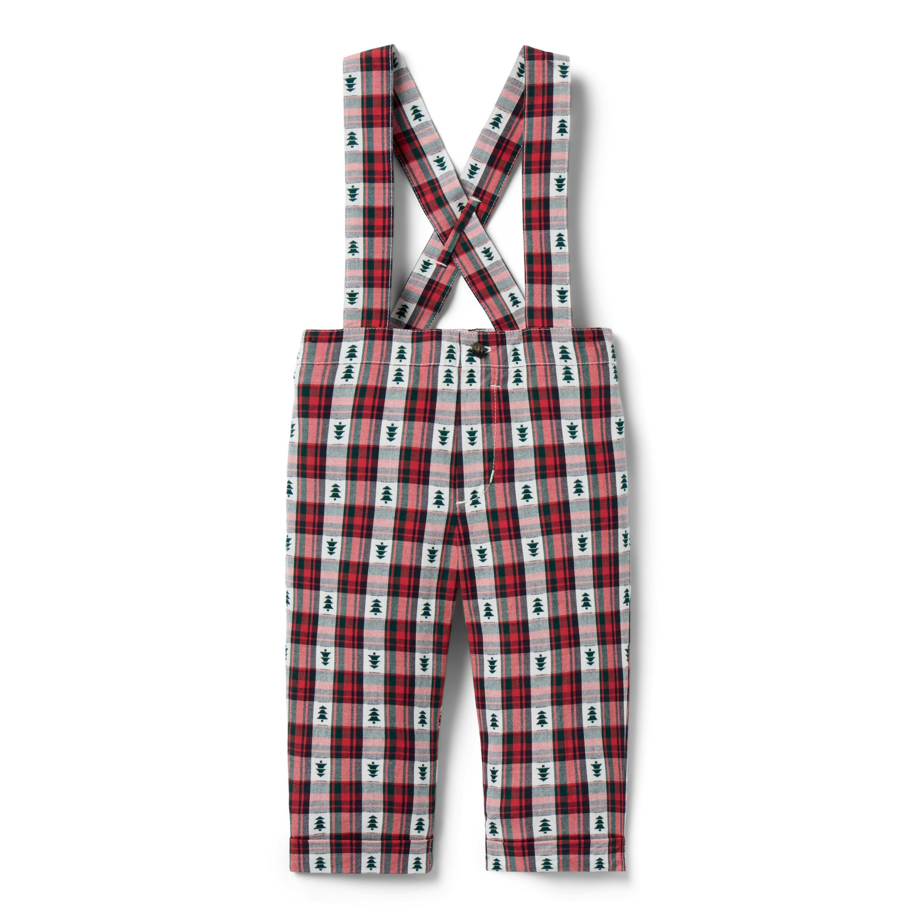Baby Tree Tartan Suspender Pant, red