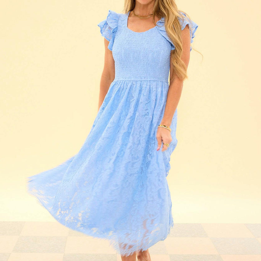 Hattie Dress in Cornflower Blue Lace