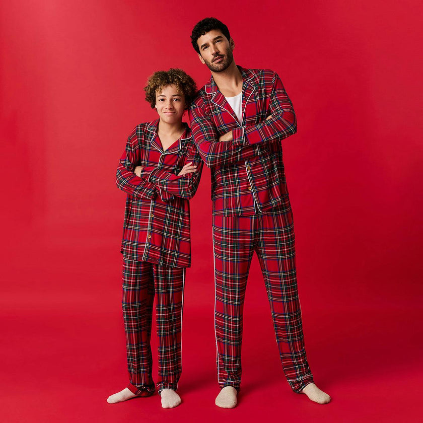 Red Tartan Plaid Men's Relaxed Pant Luxe Loungewear
