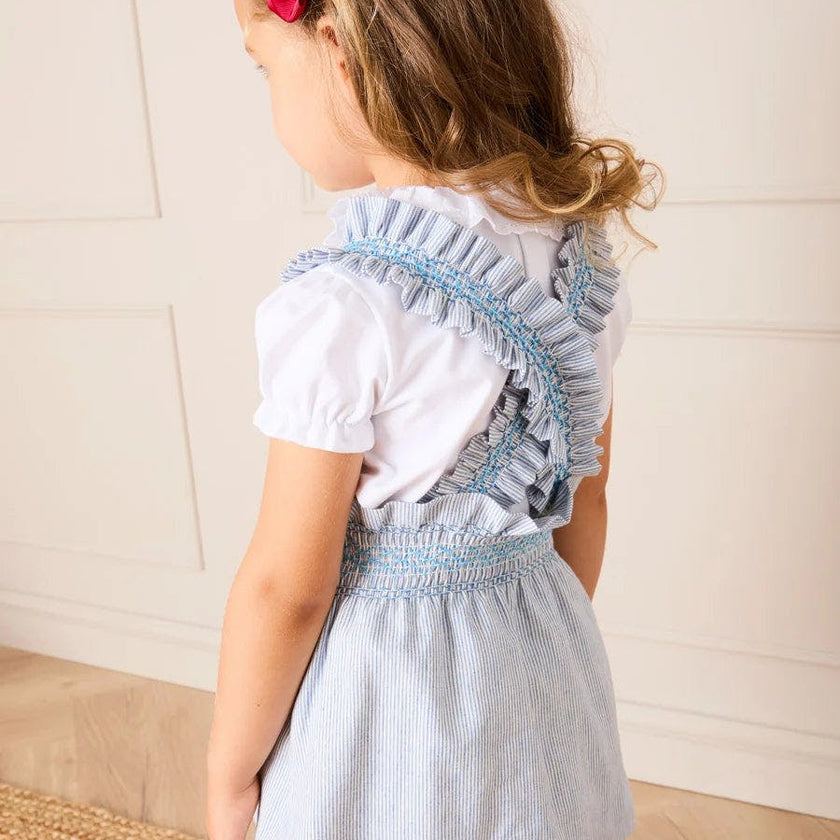 Alexander Stripe Smocked Skirt with Braces in Blue (18mths-6yrs)
