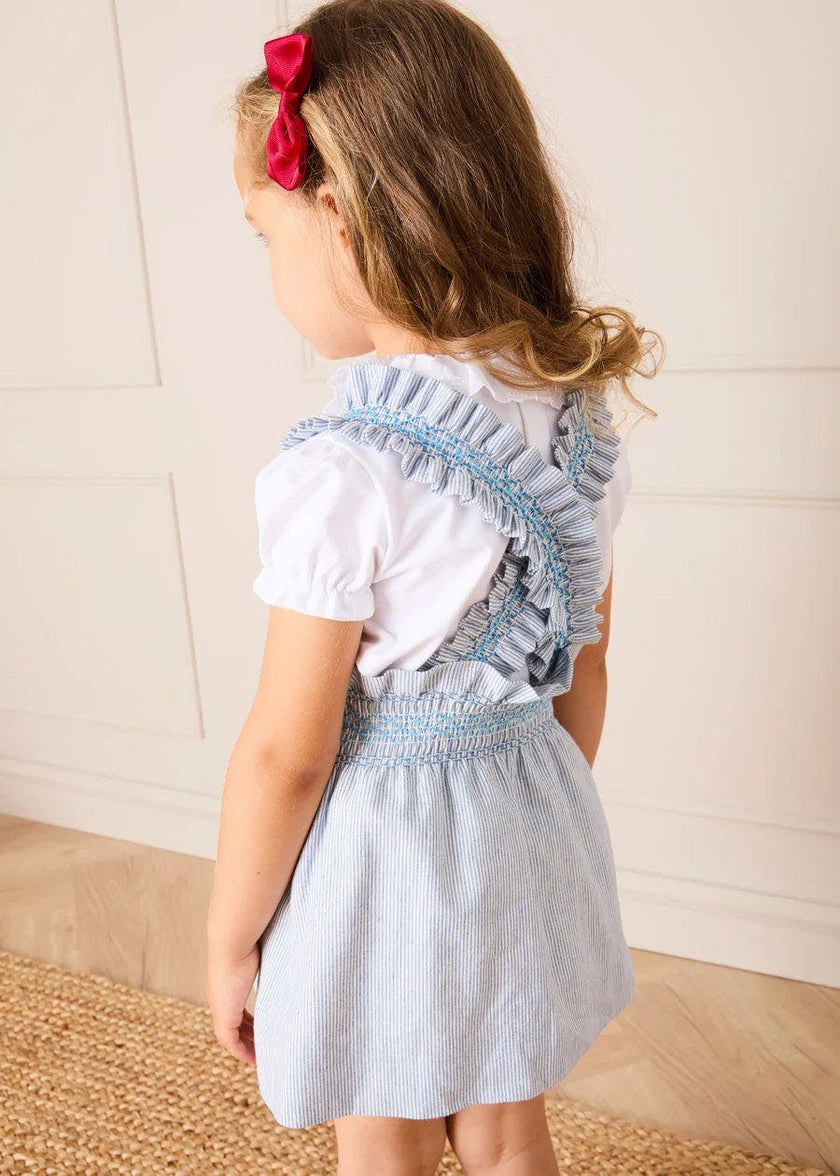 Alexander Stripe Smocked Skirt with Braces in Blue (18mths-6yrs)