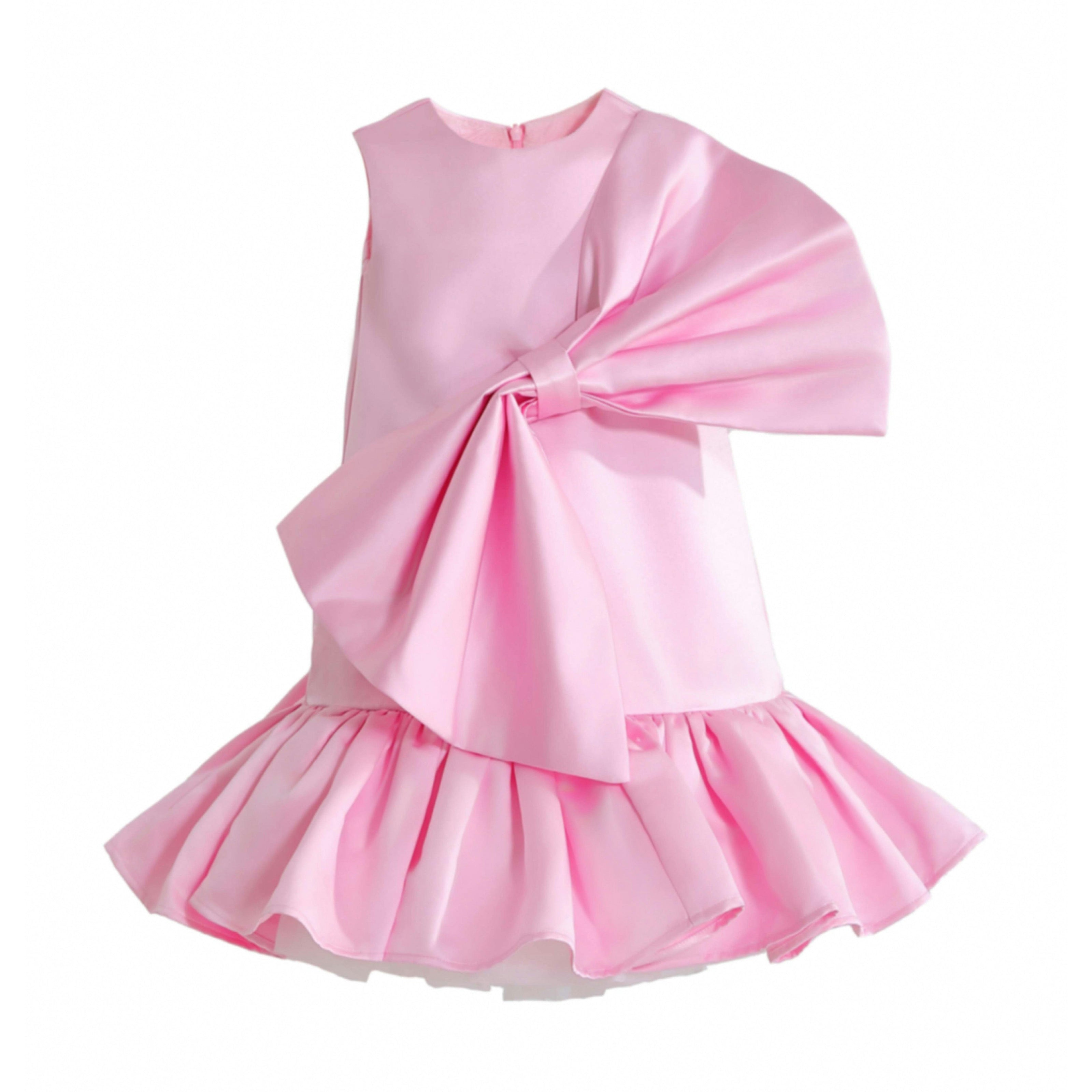 Pink Dahlielle Satin Bow Dress