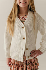 Girls Chunky Knit Cardigan in Off-White