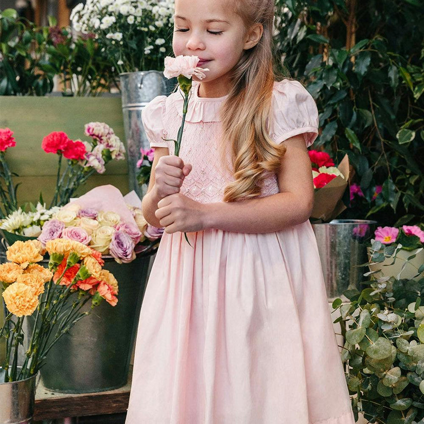 Willow Rose Hand Smocked Dress in Pink
