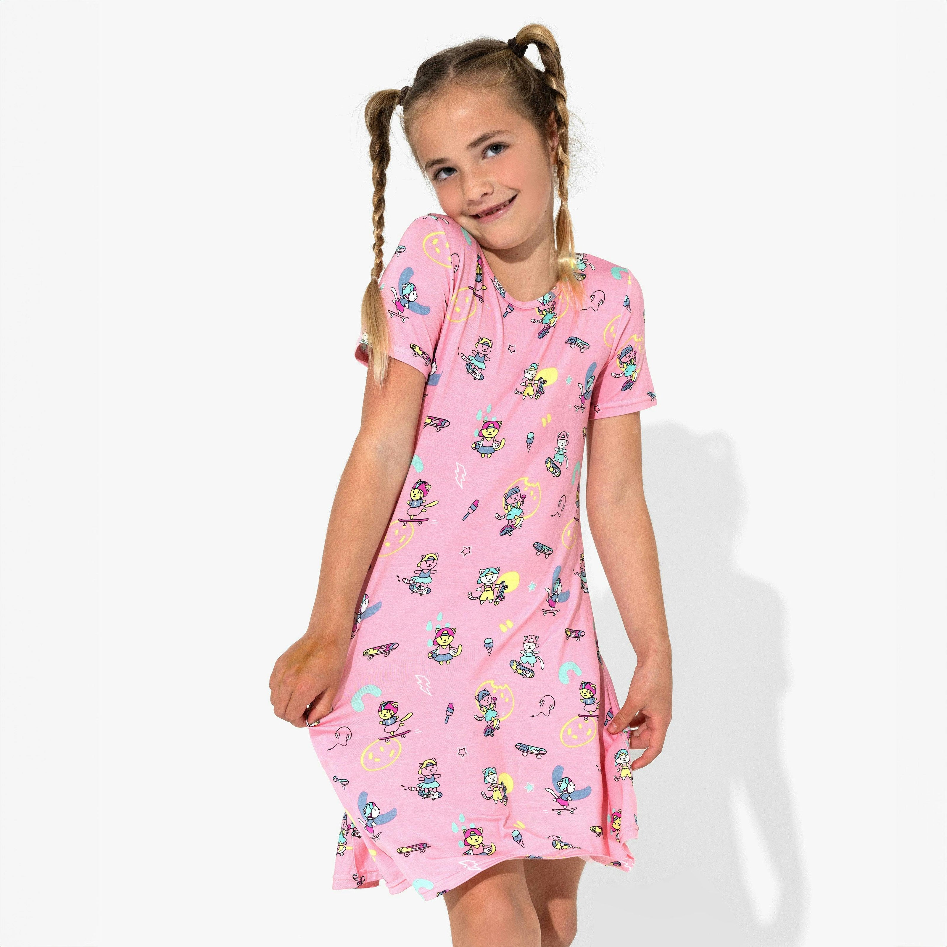 Skater Kitty Bamboo Girls' Long Sleeve Dress