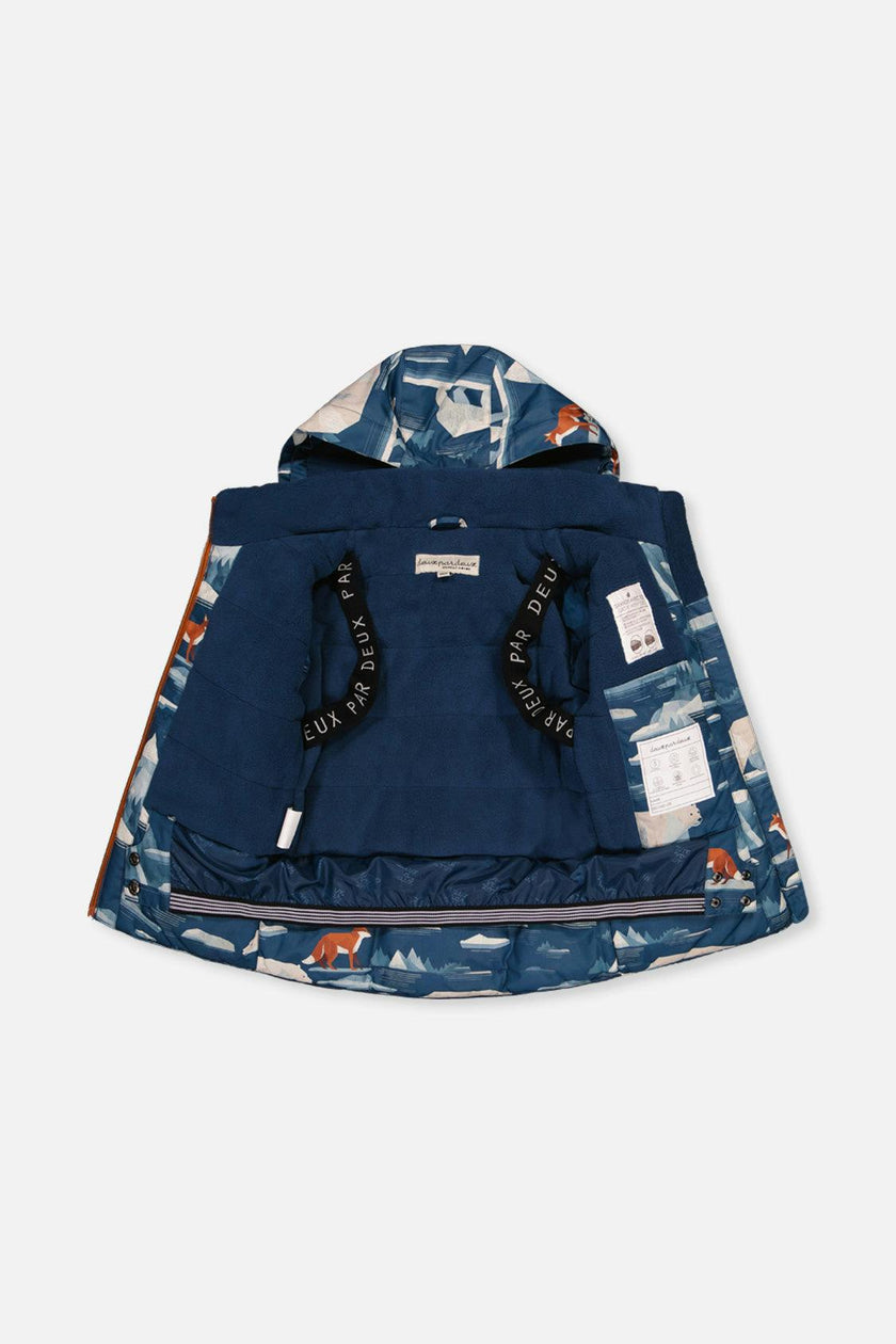 Two Piece Play Snowsuit Blue Bear Print With Rust Pants