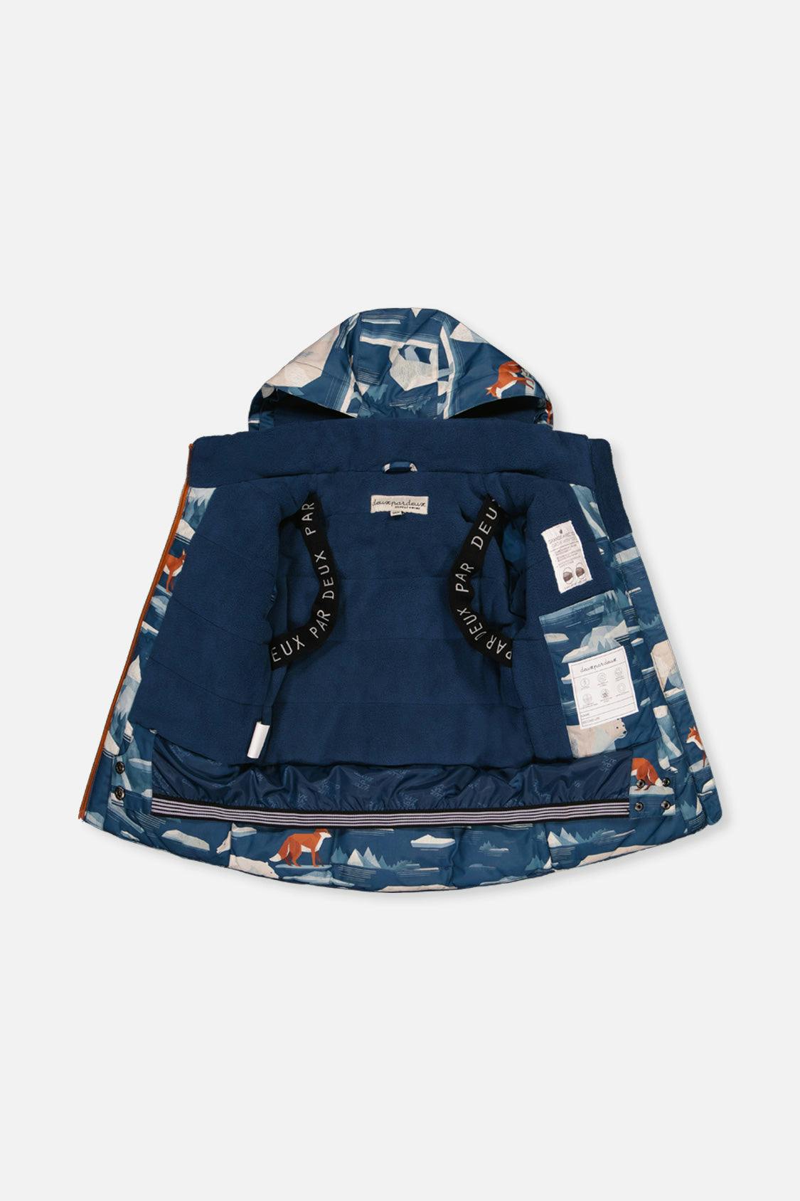 Two Piece Play Snowsuit Blue Bear Print With Rust Pants