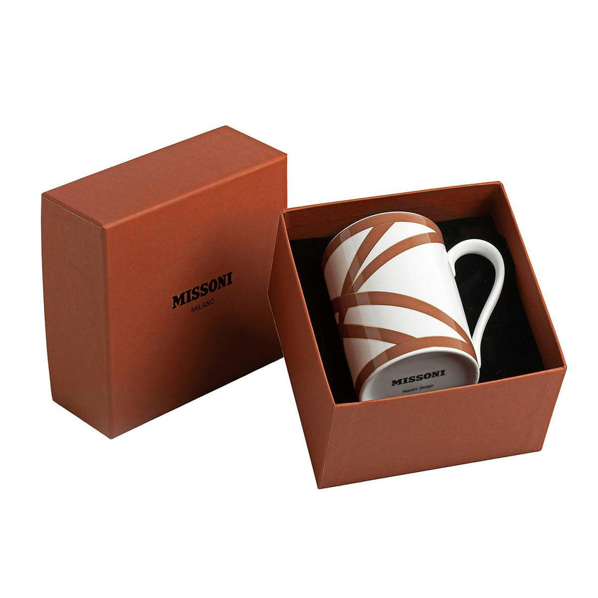 Mug Cup NASTRI in Luxury Box Beige diam. 3", H 3.9", cap. 12.5 oz