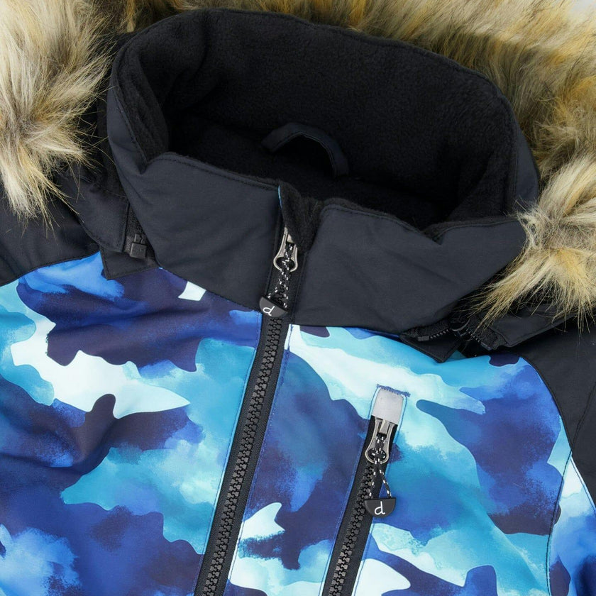One-Piece Play Snowsuit Teal Blue Camouflage