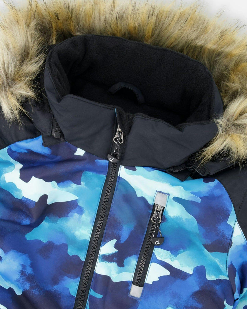 One-Piece Play Snowsuit Teal Blue Camouflage