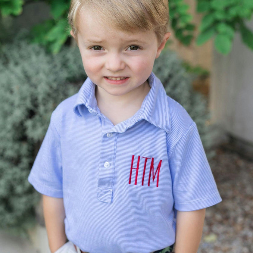 Griffin Boys' Pima Cotton Polo Golf Shirt Blue Stripes
