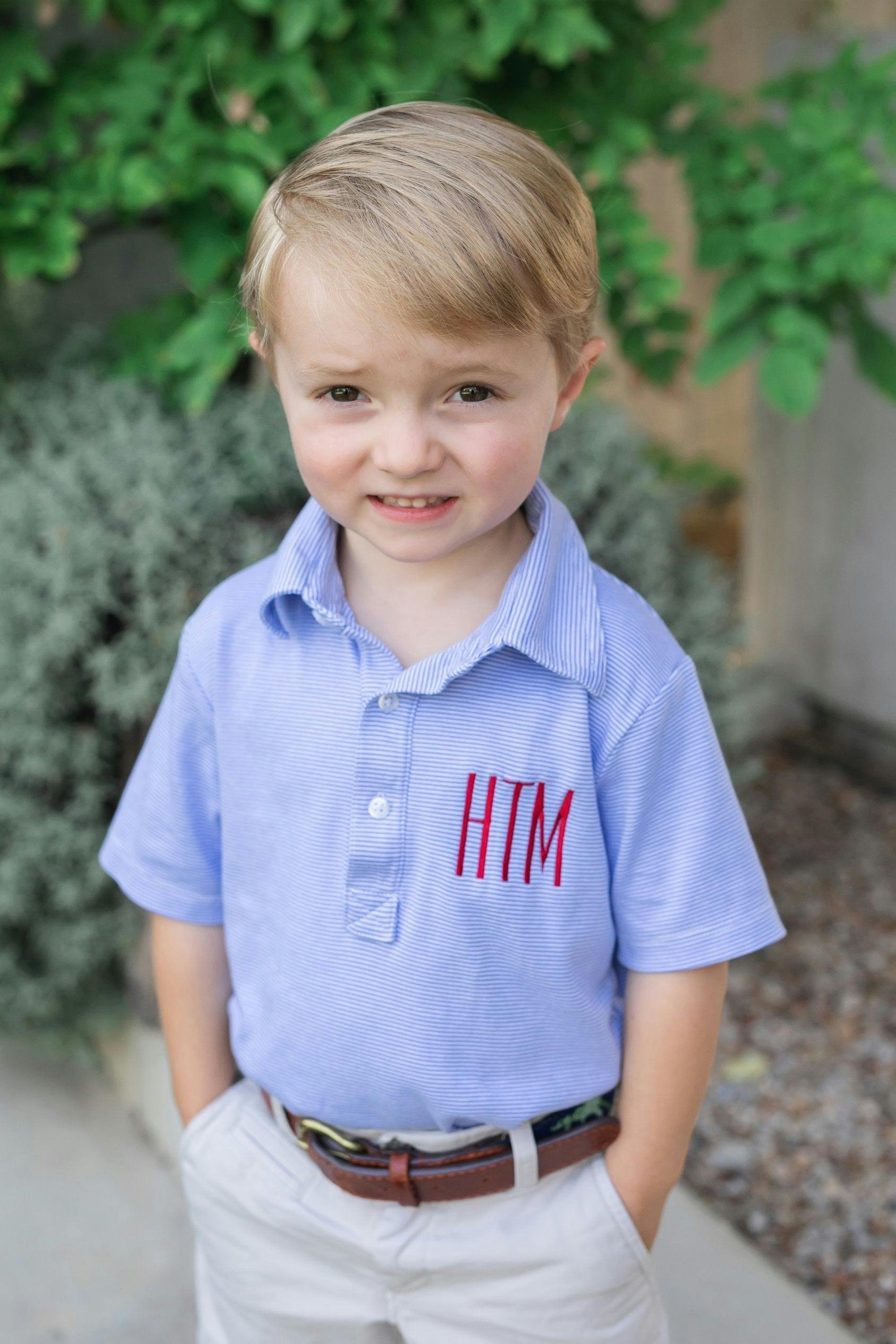 Griffin Boys' Pima Cotton Polo Golf Shirt Blue Stripes