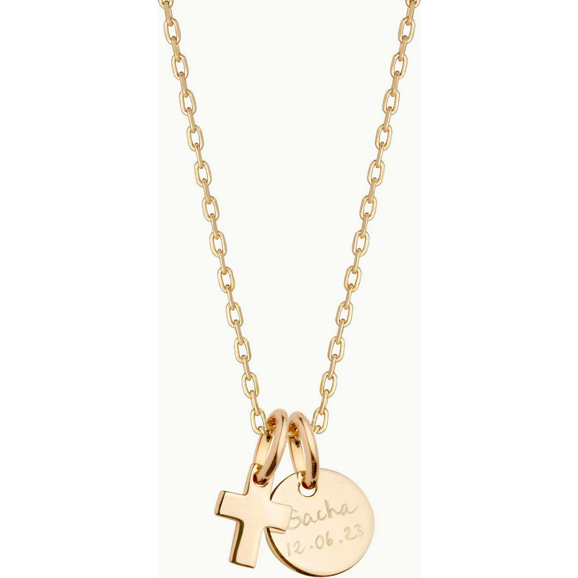 Personalized Mini Cross Necklace, 14k Gold Plated