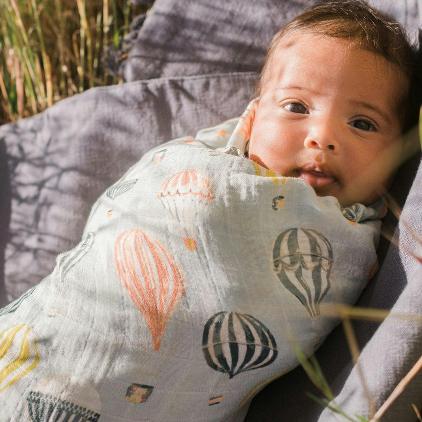 Vintage Balloons Organic Cotton Muslin Swaddle Blanket