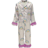 Rainbow Feather Trims Silk Pajama Set