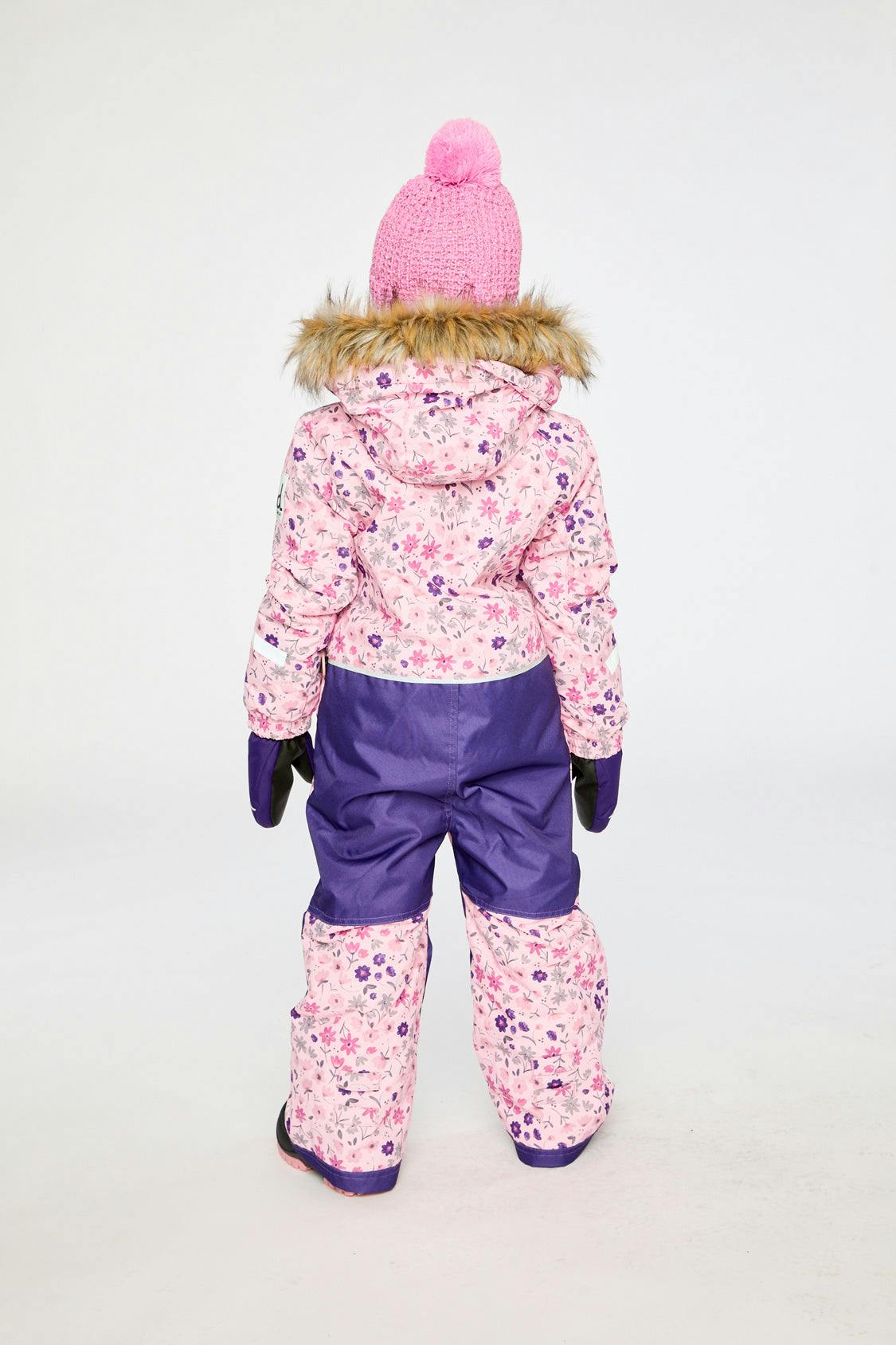 Kids One Piece Play Snowsuit Pink Mini Flower Print