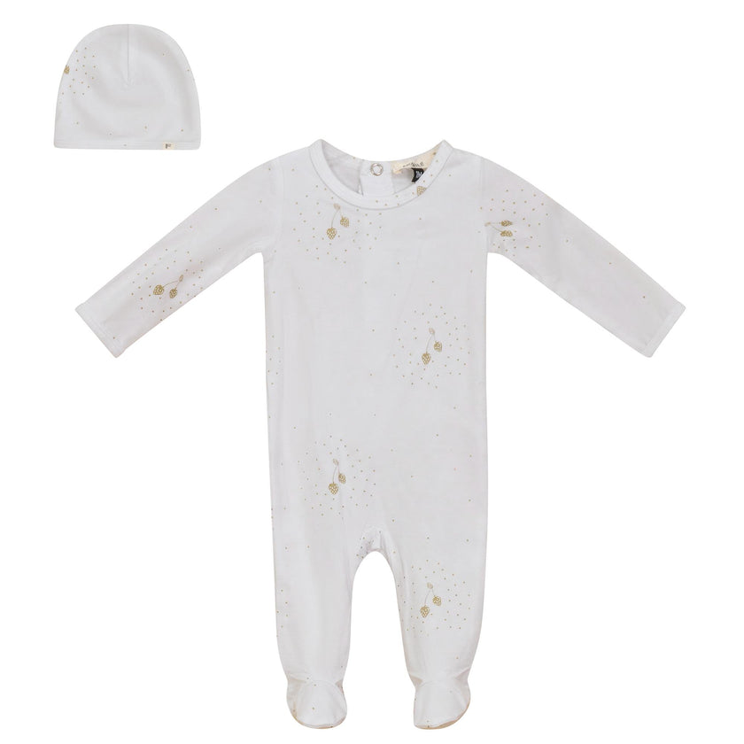 Strawberry Snap Front Dot Print Romper and Hat Two Piece Set