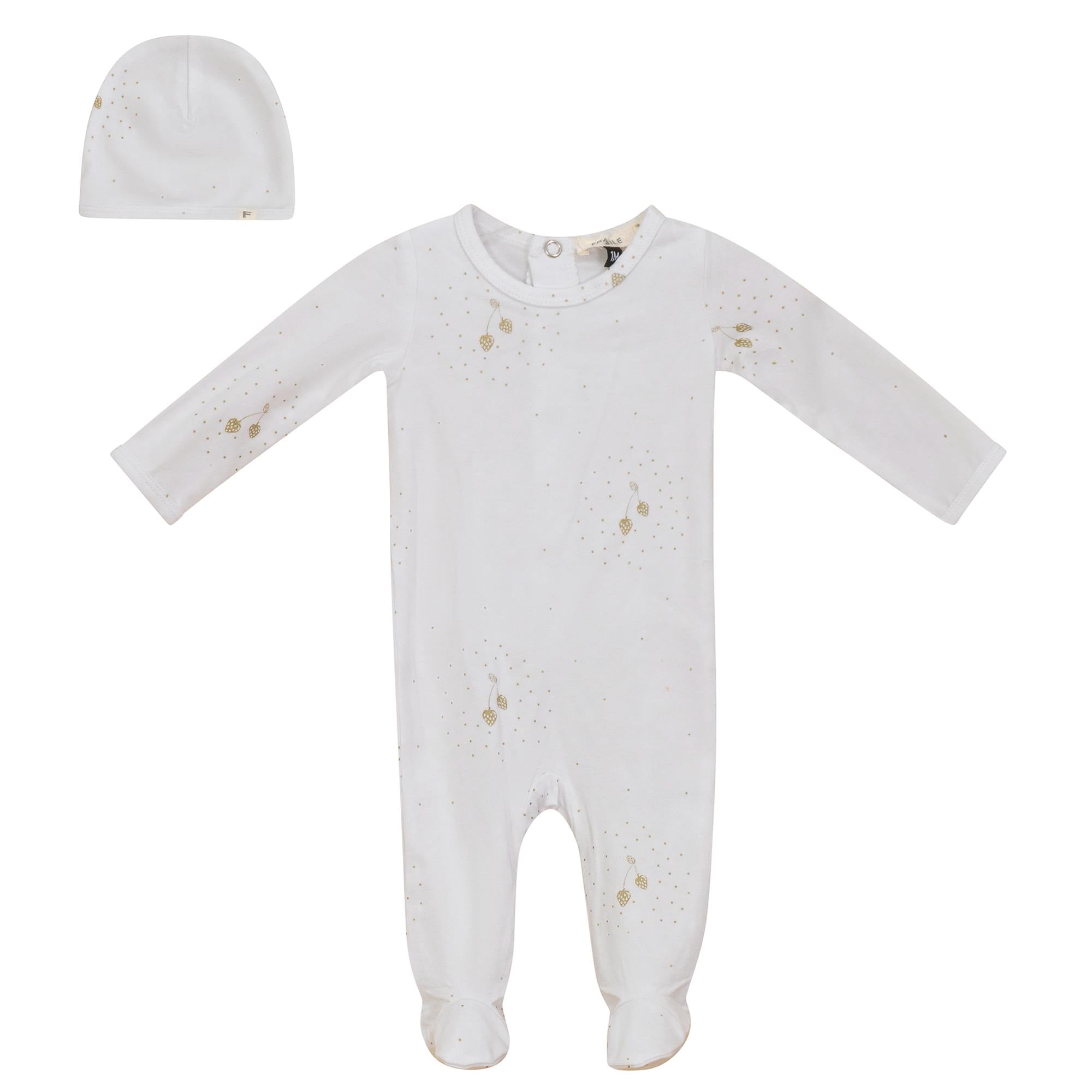 Strawberry Snap Front Dot Print Romper and Hat Two Piece Set