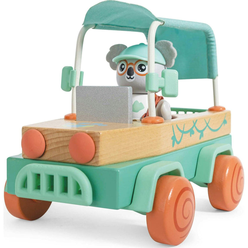 Hape: Solar Offroad Adventure - 11pc Wooden Nature & Hazard Toy Car