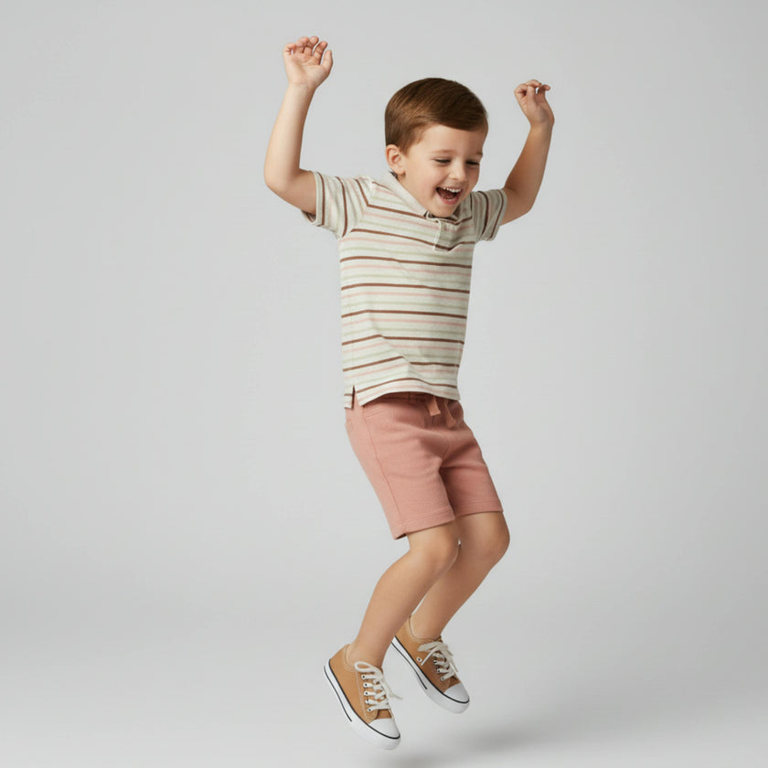 Organic Collar Tee & Shorts Set - Terra Stripes