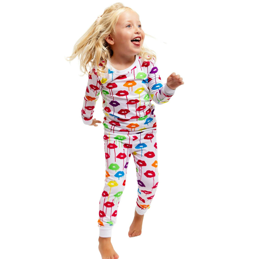 Kids Drawbertson Drippy Lips Long PJ Set - Organic Stretch Jersey Knit Cotton