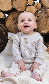 Organic Cotton Pants And Top Set Beige Animal Print
