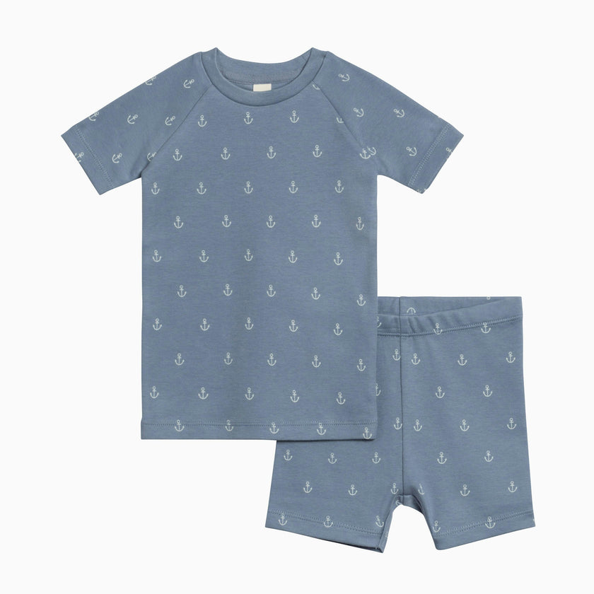 2-Piece Short Sleeve Jammie Set - Anchor / Sea + Powder