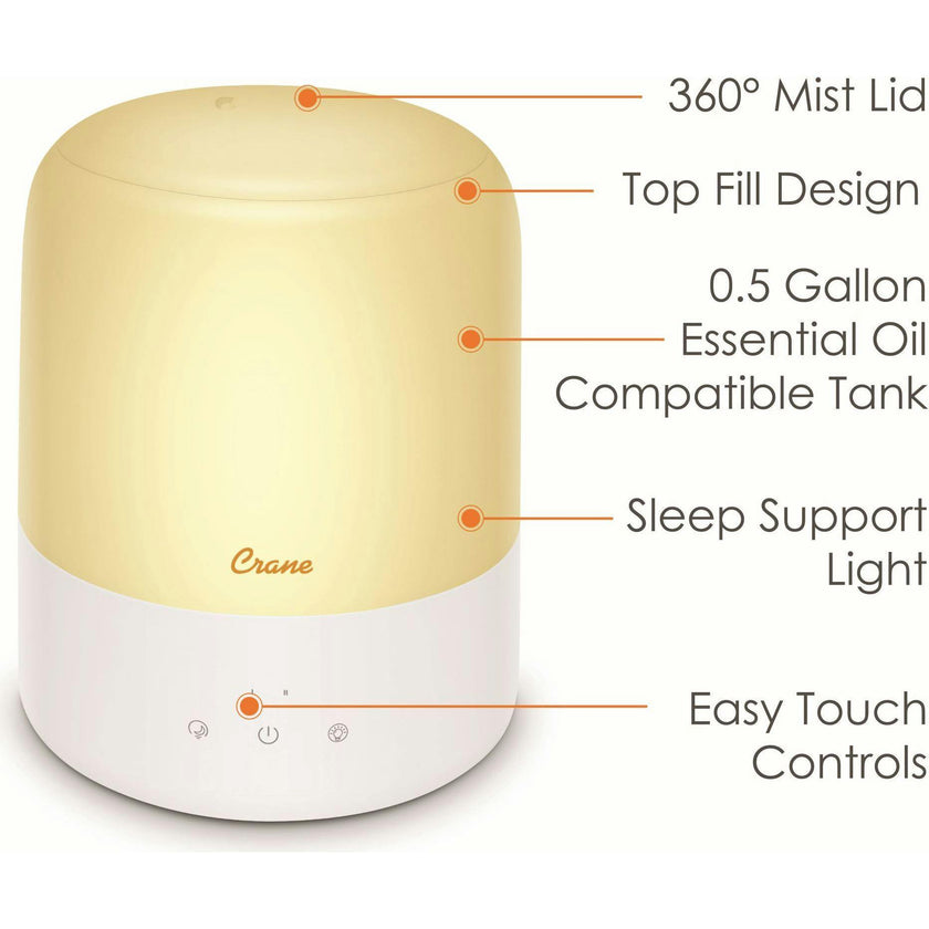 3 in 1 Compact Humidifier - 0.5 Gallon with Sleep Support Light & Aroma Diffuser