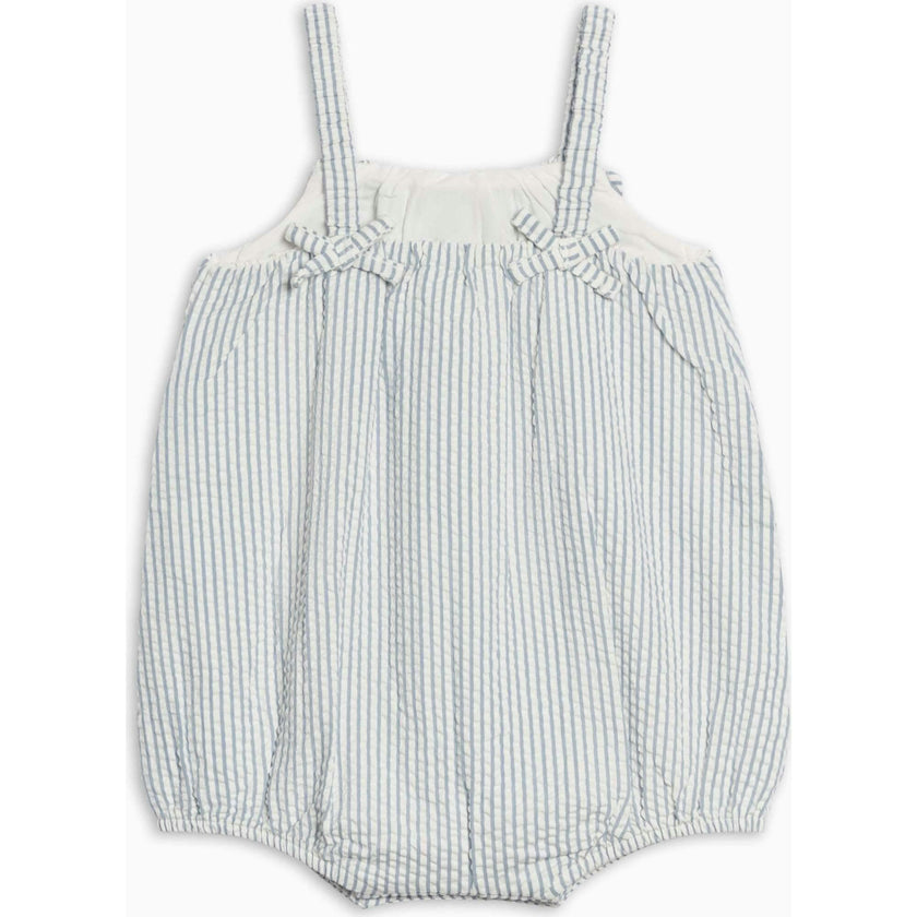 Rosalie Seersucker Ruffle Bubble Romper - Shore Stripe / Sea