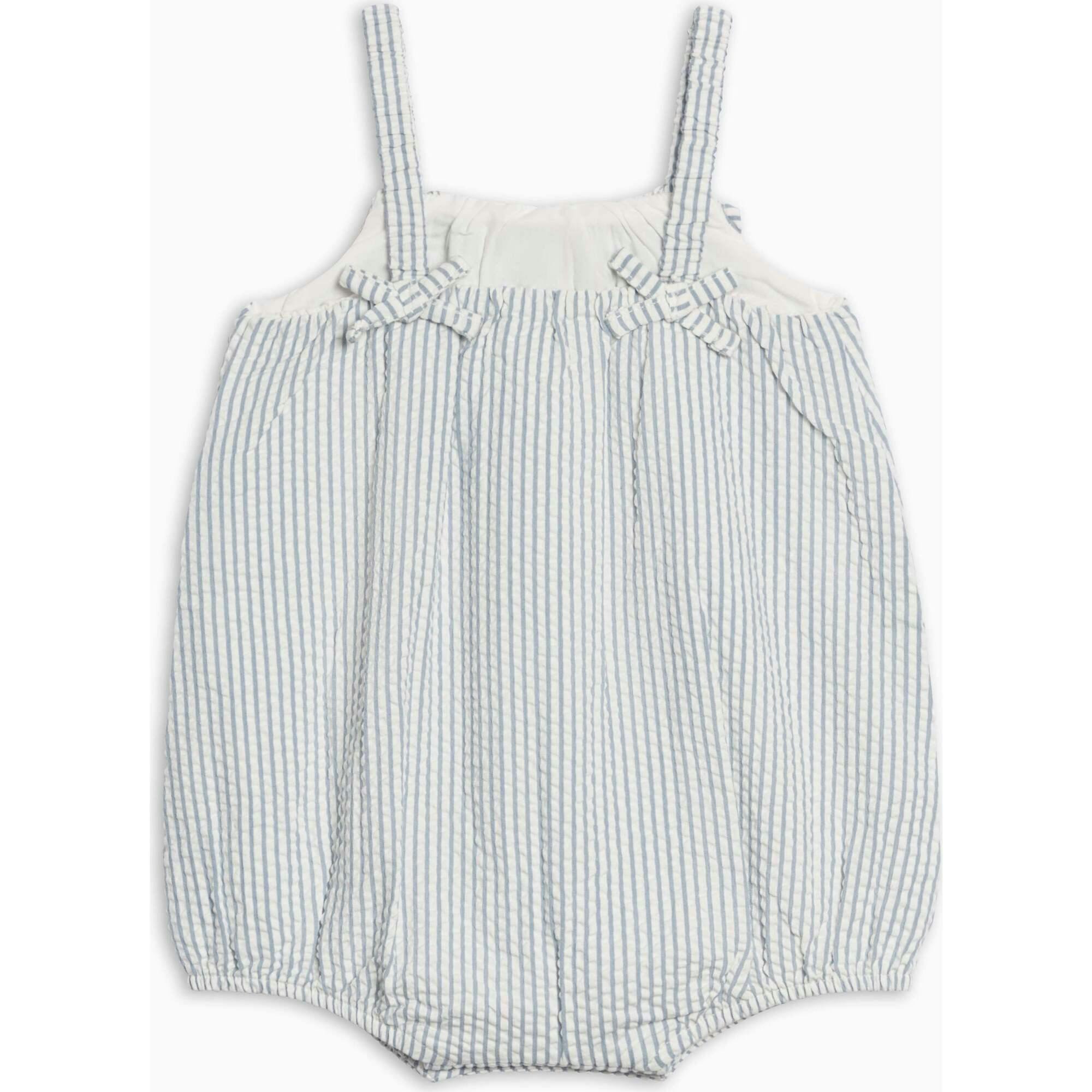 Rosalie Seersucker Ruffle Bubble Romper - Shore Stripe / Sea
