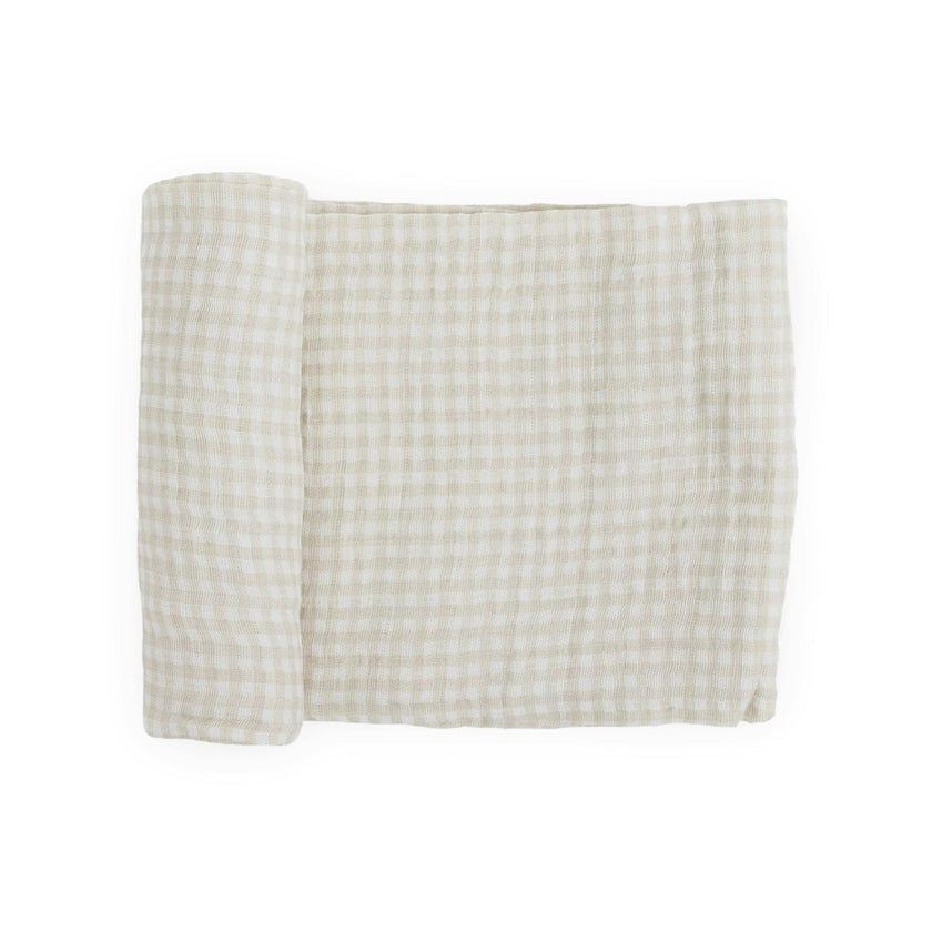 Cotton Muslin Swaddle Blanket - Tan Gingham