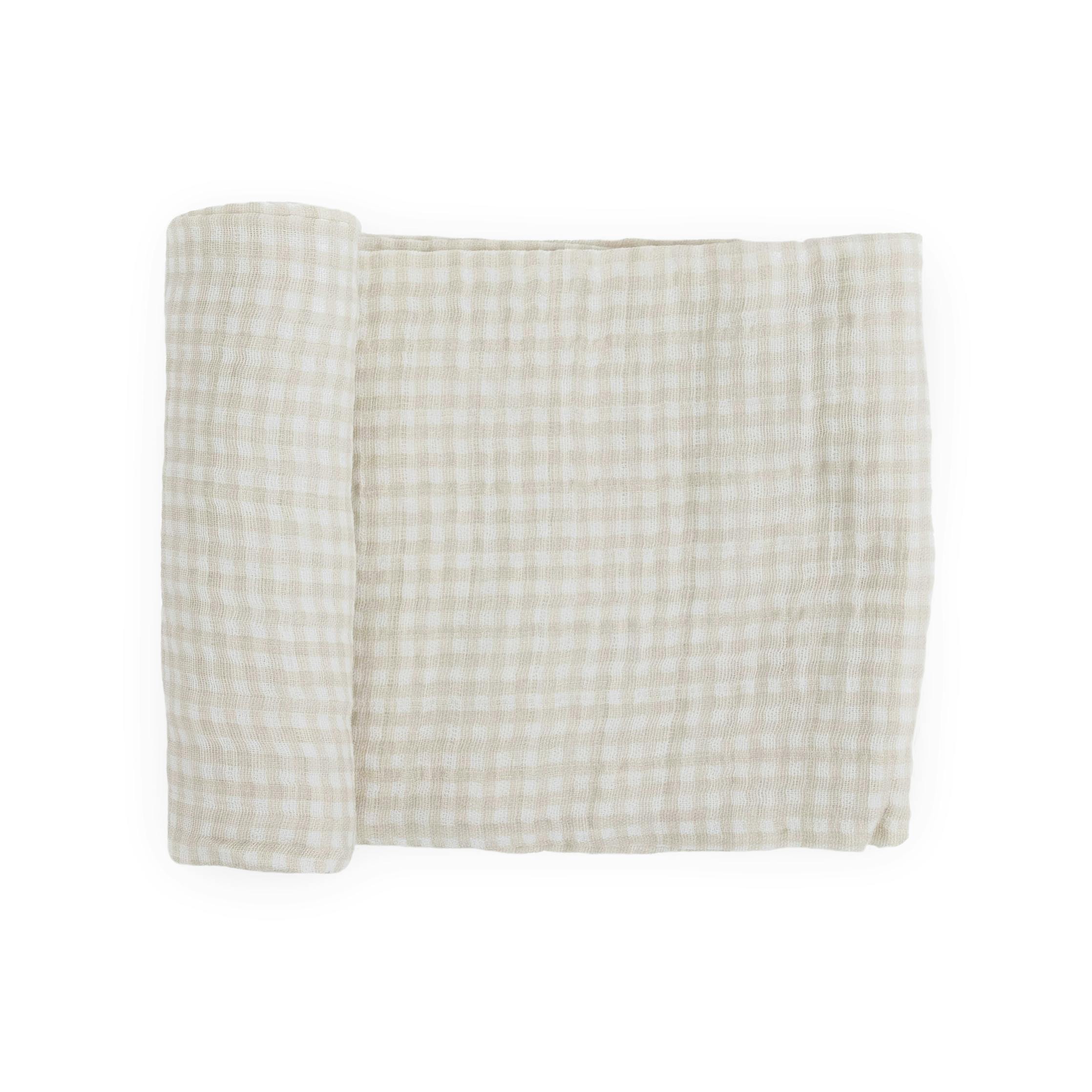 Cotton Muslin Swaddle Blanket - Tan Gingham