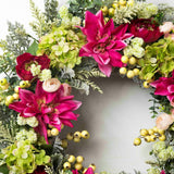 Hydrangea Dahlia Wreath - Fuchsia & Green Spring Summer Door Decor