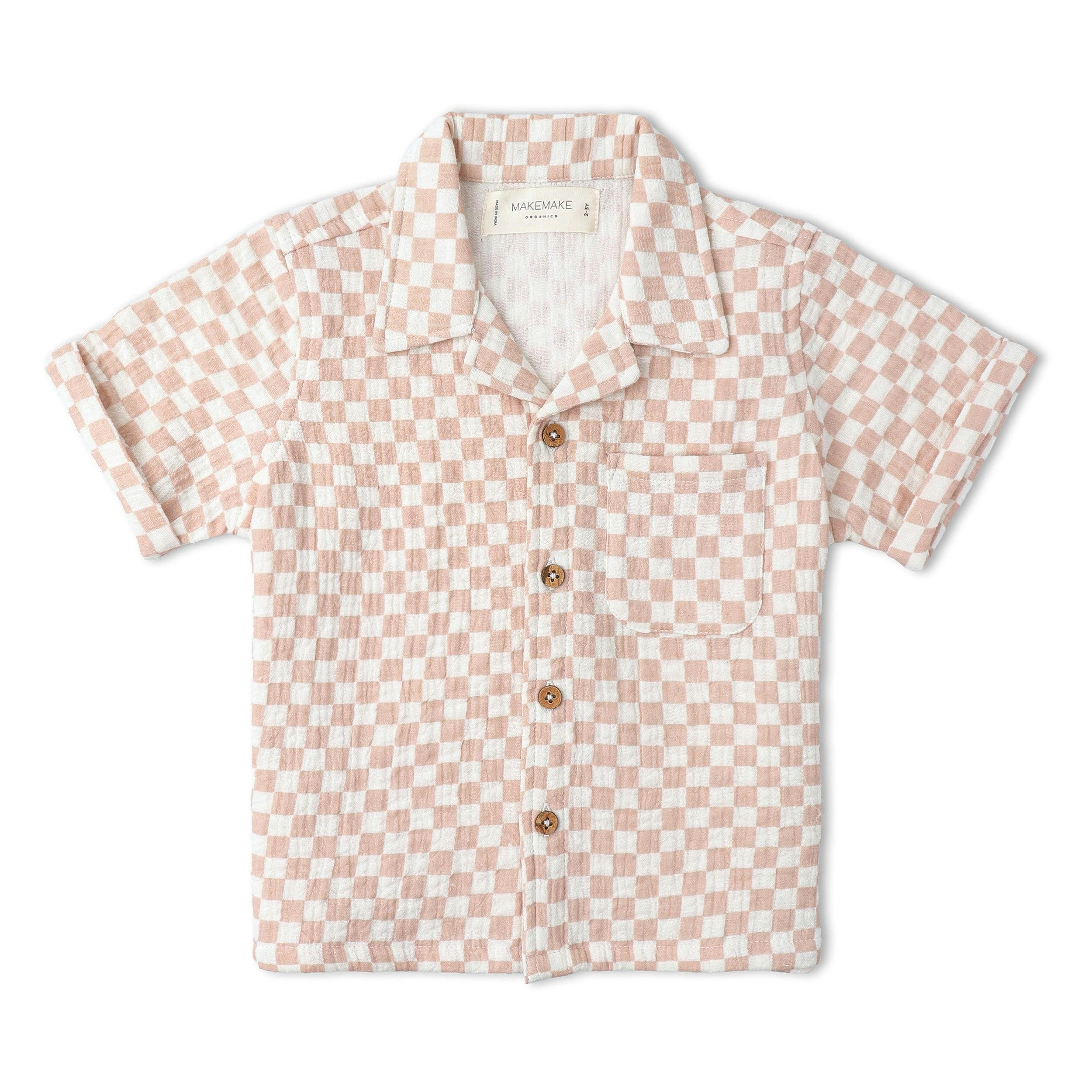 Organic Shirt & Shorts Set - Brick Checks