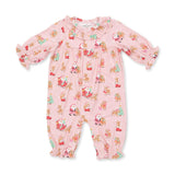 Vintage Reindeer & Santa Pink - Long Sleeve Ruffle Collar Romper