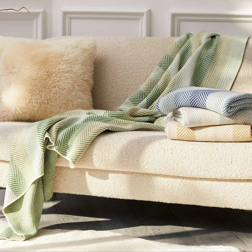 Cotton Sustainable Knit Striped | Chevron Throw Blanket - Herringbone Hues