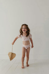 Girls Puff Sleeve Two-Piece Swimsuit in Strawberries