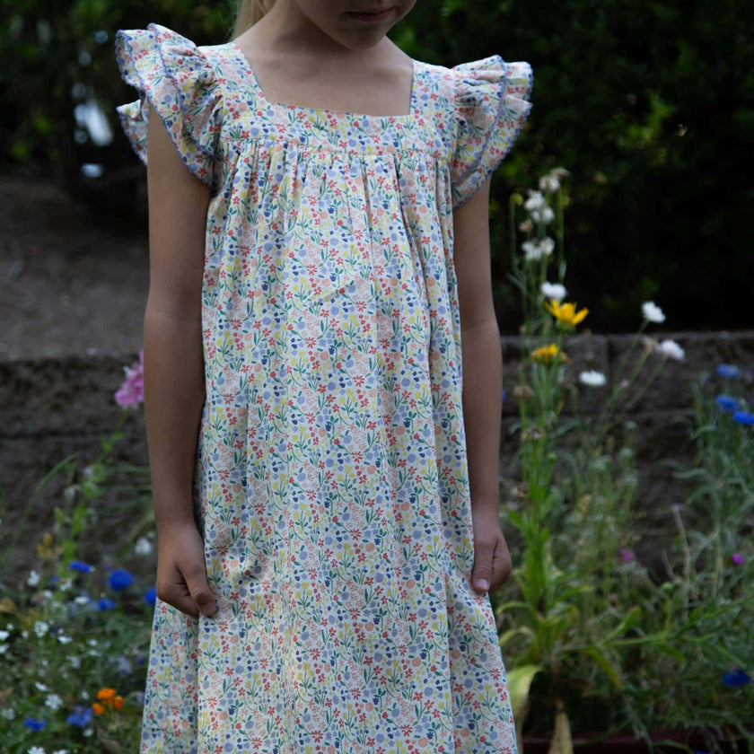 Girls Everly Square Neck Dress | Yellow Petal Confetti