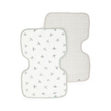 Organic Cotton Muslin Burp Cloth 2 Pack - Pewter Planes + Sand Stripe