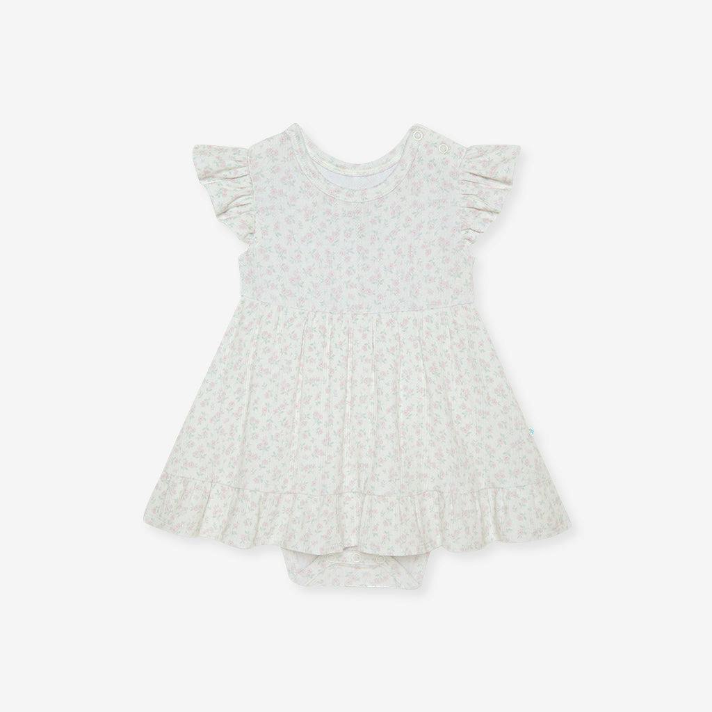 Andina Cream Pointelle Ruffled Bodysuit Dress