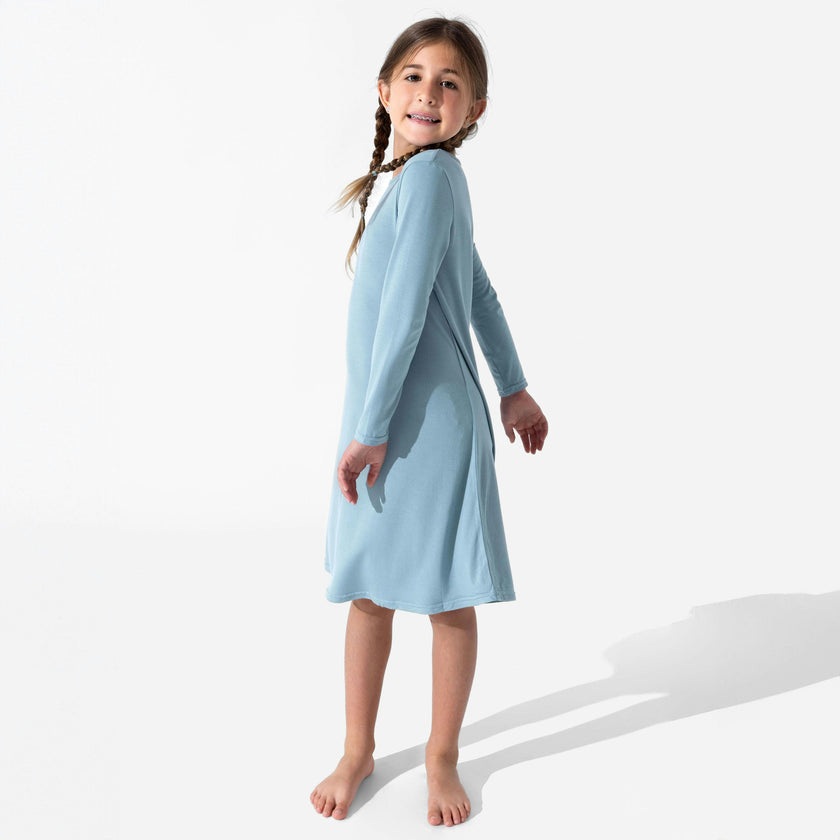 Oasis Teal Bamboo Girls' Long Sleeve Dress