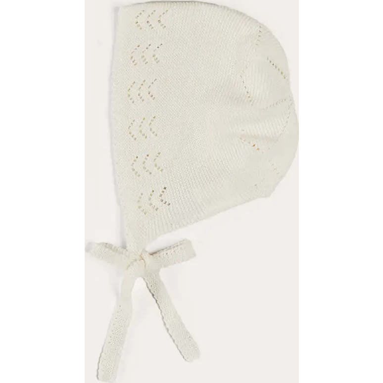 Openwork Cotton Knitted Bonnet in Cream (S-L)