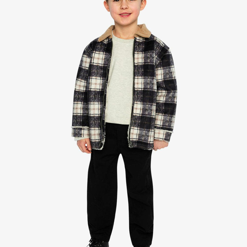 Brushed Plaid Zipped Jacket Blue and Beige Checks