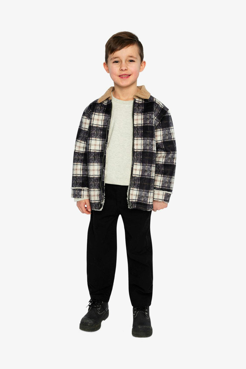 Brushed Plaid Zipped Jacket Blue and Beige Checks